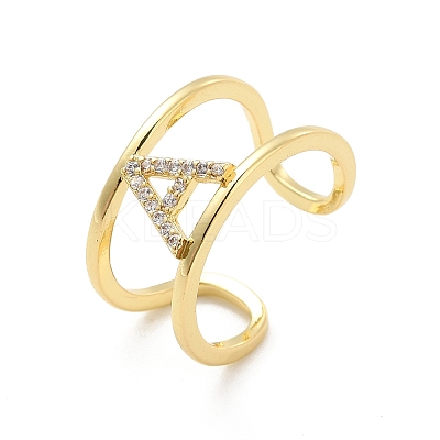Clear Cubic Zirconia Initial Letter Open Cuff Ring RJEW-A012-01G-A-1
