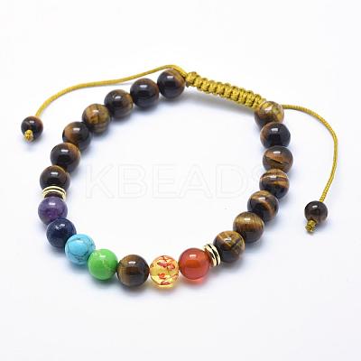 Natural Tiger Eye Braided Bead Bracelets BJEW-F276-G02-1