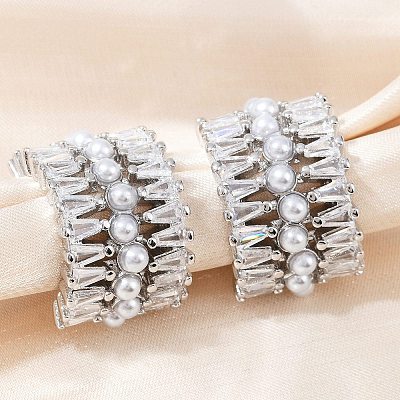 C-Shaped Brass Micro Pave Clear Cubic Zirconia Cuff Earrings EJEW-Z111-02P-1