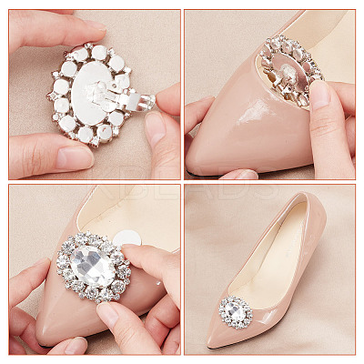 2 Pairs 2 Style Glass Rhinestone Shoe Decorations AJEW-AR0001-78B-1