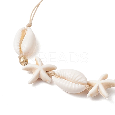 Synthetic Turquoise Beads with Natural Mixed Cowrie Shell Beads Anklet AJEW-AN00577-01-1