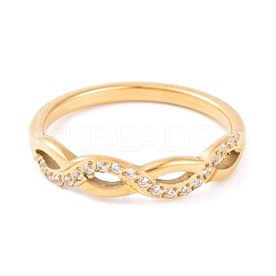 PVD Vacuum Plating Infinity 304 Stainless Steel with Clear Cubic Zirconia Finger Ring for Women RJEW-C086-02-G-1