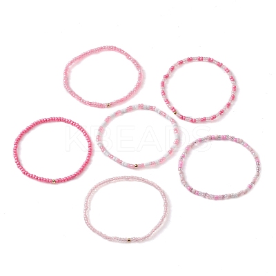6Pcs Glass Seed & Brass Beaded Stretch Bracelets Set BJEW-JB09538-05-1