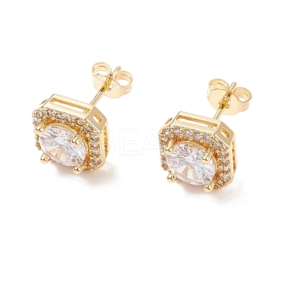 Clear Cubic Zirconia Square Stud Earrings EJEW-C029-07G-1