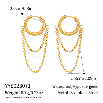 304 Stainless Steel Double Chain Tassel Hoop Earrings for Women MX0764-1