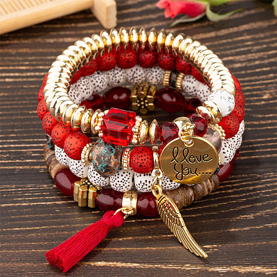 Boho Style Wood Beaded Stretch Bracelet Sets for Women WGE3C3B-49-1