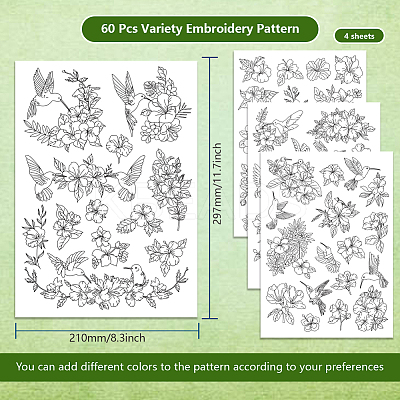 4 Sheets 11.6x8.2 Inch Stick and Stitch Embroidery Patterns DIY-WH0455-049-1