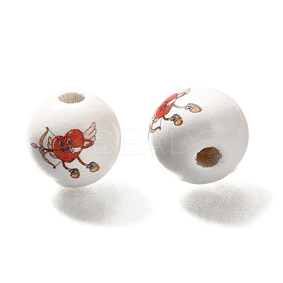 Valentine's Day Element Printed Wood Beads WOOD-R002-01-04-1