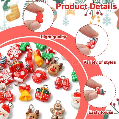 24Pcs 12 Styles Christmas Theme Opaque Resin Pendants RESI-FS0001-86B-1