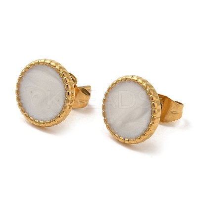 Ion Plating(IP) 304 Stainless Steel Flat Round Stud Earrings EJEW-C114-04A-G-1