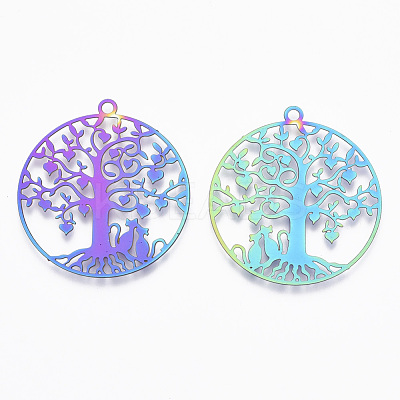 Ion Plating(IP) 201 Stainless Steel Filigree Pendants X-STAS-T057-21-1
