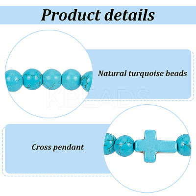 10Pcs 10 Style Natural Lava Rock & Dyed Synthetic Turquoise Cross Beaded Stretch Bracelets Set BJEW-AN0001-76-1