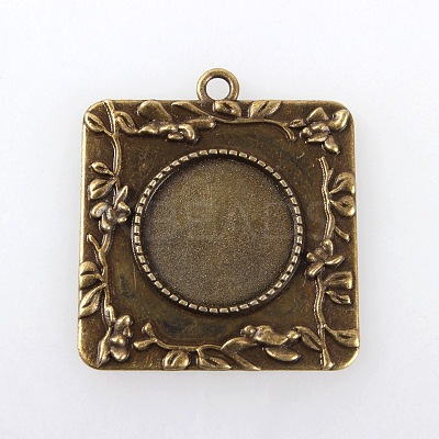 Vintage Tibetan Style Alloy Square Carved Branch Pendant Cabochon Bezel Settings TIBEP-M018-17AB-NF-1