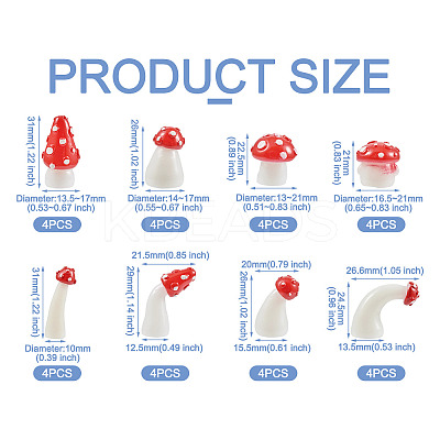 32Pcs 8 Style Luminous Mushroom Resin Display Ornaments DJEW-TA0001-02-1