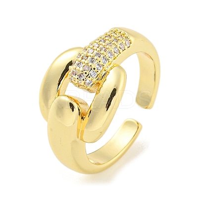 Brass Micro Pave Cubic Zirconia Open Cuff Ring LS-AJEW-U003-06G-1