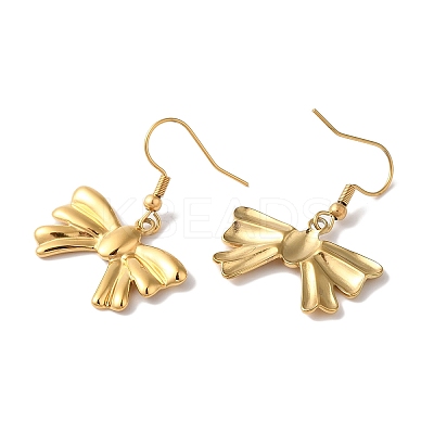 Bowknot Ion Plating(IP) 304 Stainless Steel Dangle Earrings for Women EJEW-L287-010G-1