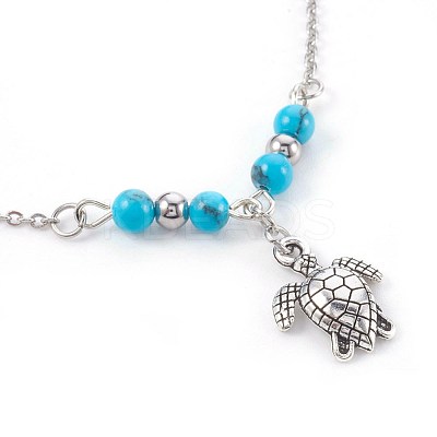 Synthetic Turquoise Charms Anklets AJEW-AN00234-04-1