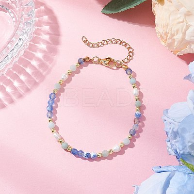 Natural Blue Agate Beaded Bracelets BJEW-JB11763-02-1