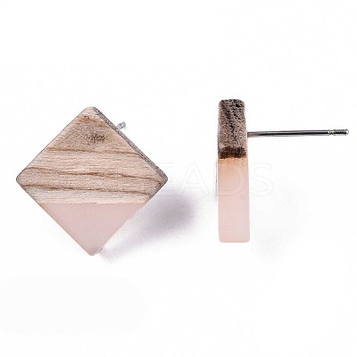 Transparent Resin & Wood Stud Earrings EJEW-N017-005A-A05-1