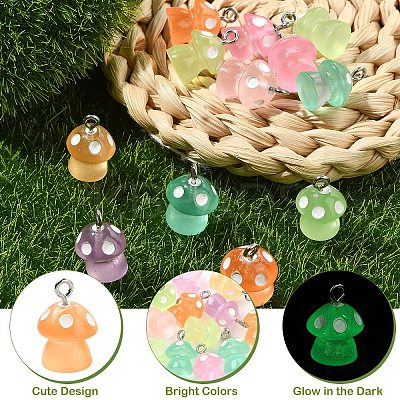 6Pcs Luminous Resin Mushroom Charms CRES-YW0002-47-1