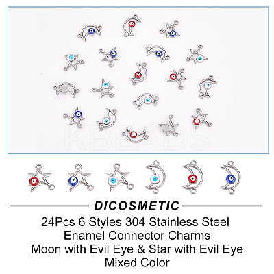 24Pcs 6 Styles 304 Stainless Steel Enamel Connector Charms STAS-DC0010-36-1
