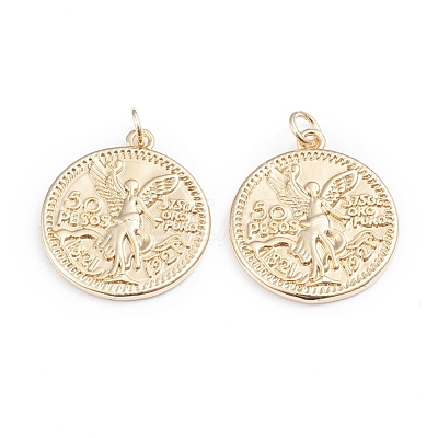 Brass Coin Pendants ZIRC-I042-03G-1