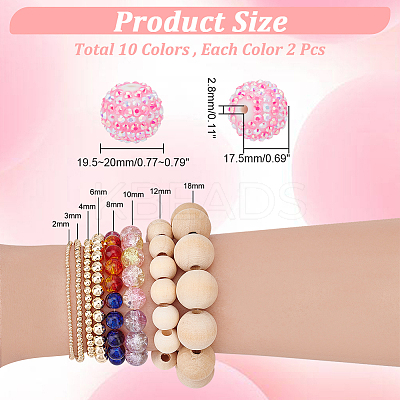 20pcs 10 colors Resin Rhinestone Beads RESI-CA0001-58-1