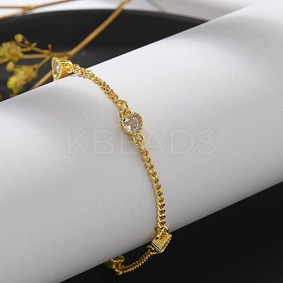 Brass Micro Pave Clear Cubic Zirconia Link Bracelets BJEW-U020-12G-1