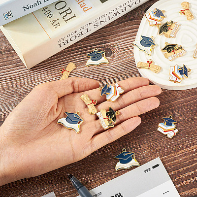 16Pcs 4 Styles Graduation Season Alloy Enamel Pendants FIND-TA0005-01-1