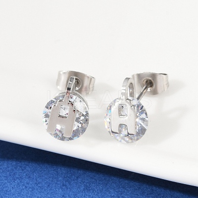 304 Stainless Steel Micro Pave Clear Cubic Zirconia Stud Earrings EJEW-Z089-03P-1