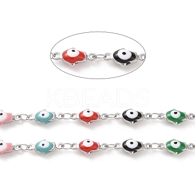 Enamel Hamsa Hand with Evil Eye Link Chains CHS-G023-01P-02-1