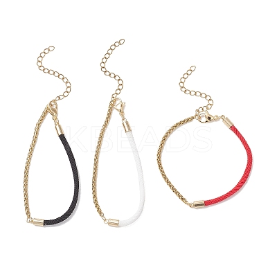 3Pcs 3 Colors 304 Stainless Steel Wheat Chains with Nylon Cord Mixed Chain Bracelet Sets BJEW-JB13288-1