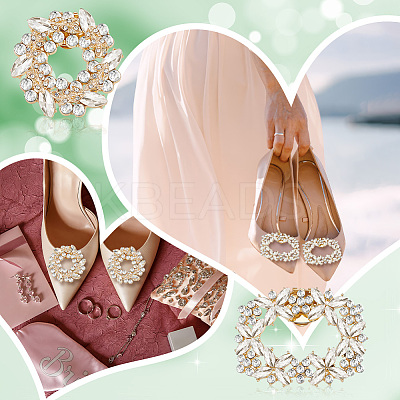 4Pcs 2 Styles Rectangle & Flower Brass Rhinestone Shoe Decorations AJEW-GA0006-93-1