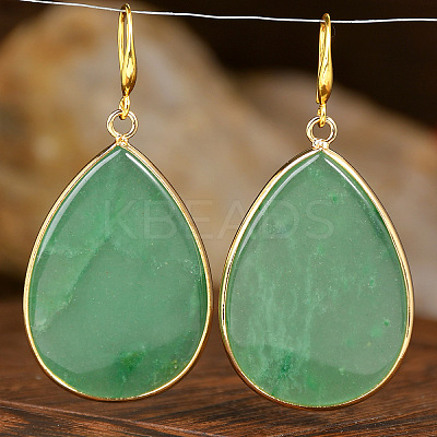 Natural Green Aventurine Teardrop Dangle Earrings FS-WG5CAE0-03-1