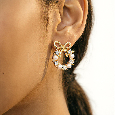 Brass Micro Pave Cubic Zirconia Stud Earrings for Women HC2180-1