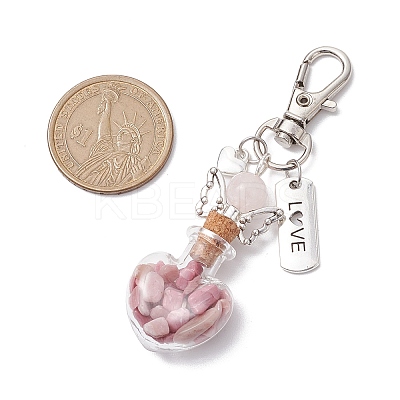 Natural Aquamarine & Rhodonite Chip inside Angel Wishing Bottle Pendant Decorations HJEW-JM02411-1