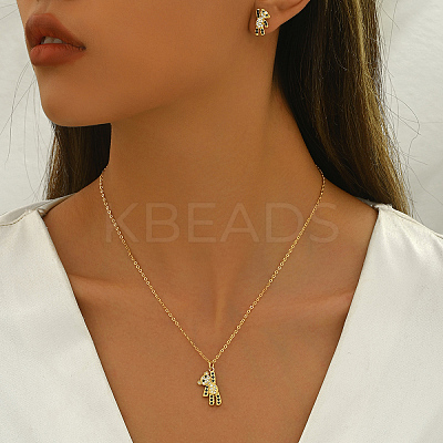Brass Pave Cubic Zirconia Stud Earrings & Pendant Necklaces Sets for Women Golden LS-GL8685-1-1