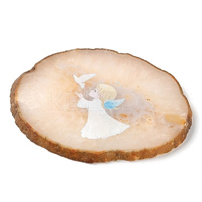 Printed Natural Agate Slice Stone Ornament DJEW-M011-02J-1