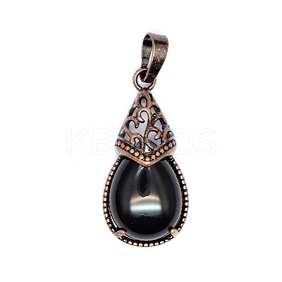 Retro Hollow Natural Obsidian Pendants PW-WGBA09F-10-1