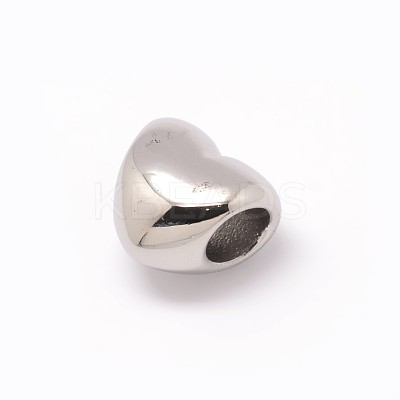 Tarnish Resistant Heart 304 Stainless Steel European Large Hole Beads OPDL-M015-11P-1