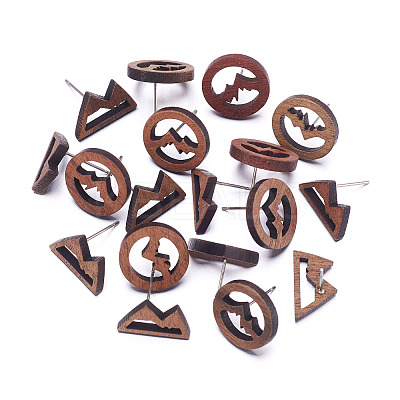 DIY 20Pcs 2 Style Mountain Natural Wood Stud Earrings DIY-TA0010-06-1