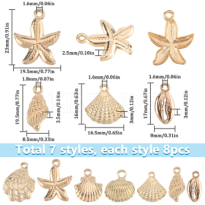 56Pcs 7 Styles Light Gold Marine Animal Alloy Pendants FIND-SC0012-78-1