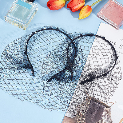 2Pcs 2 Styles Bridal Pearl Mesh Veil Cloth Hair Bands MRMJ-FG0001-16B-1