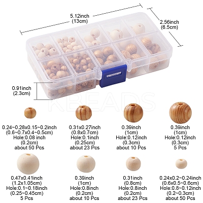 196Pcs 8 Styles Natural Unfinished Wood Beads WOOD-FS0001-09-1