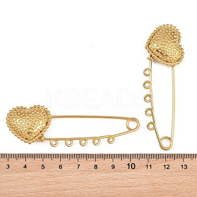 Hammered Heart 304 Stainless Steel Safety Pins Brooch Findings SA-CBA098D-15D-G05-1