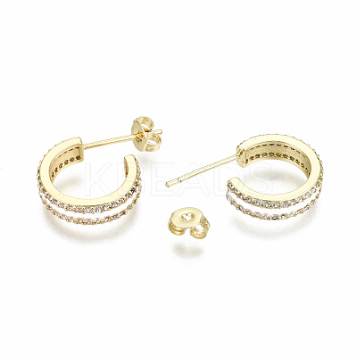 Semicircular Brass Micro Pave Clear Cubic Zirconia Half Hoop Earrings EJEW-T046-21-NF-1