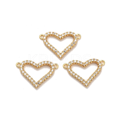 Brass Micro Pave Clear Cubic Zirconia Heart Frame Connector Charms KK-H515-11B-G-1