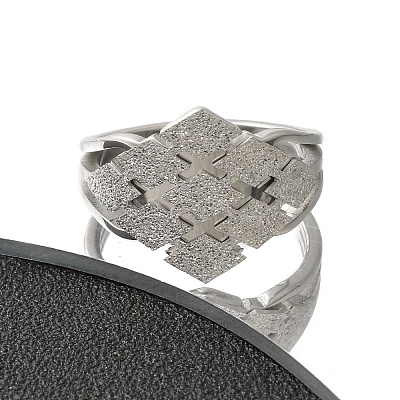Textured Rhombus 304 Stainless Steel Finger Ring for Women RJEW-L126-06B-P-1