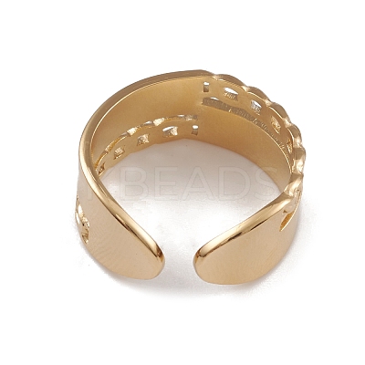 Ion Plating(IP) 304 Stainless Steel Curb Chains Shape Open Cuff Rings for Women RJEW-G285-35G-1