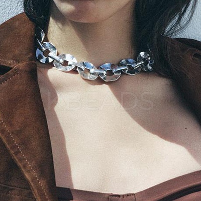 Iron & Alloy Flat Round Link Chain Necklaces for Women LS-NJEW-U046-04P-1
